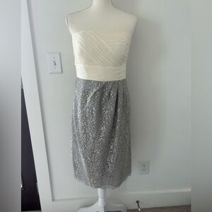 BANANA REPUBLIC strapless white gray sequin dress